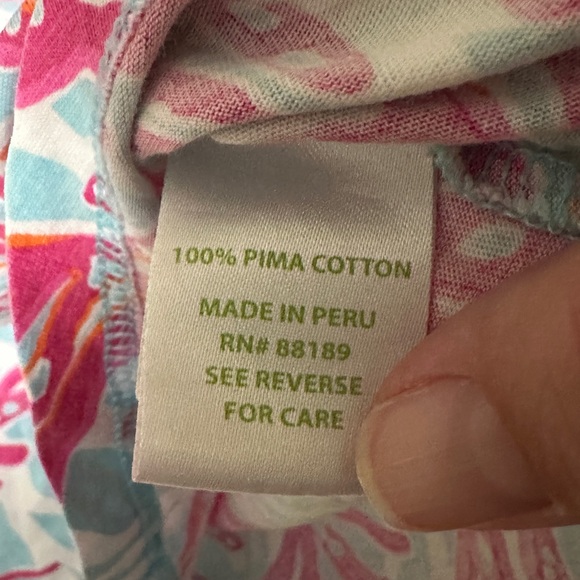 Lilly Pulitzer Long Sleeve Top Pima Cotton Blue Pink Coral Print Shirt Coastal M - Picture 11 of 11